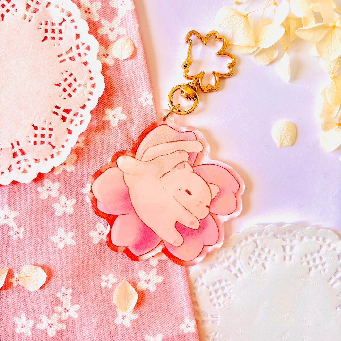 Porte-clefs chat fleur de cerisier
