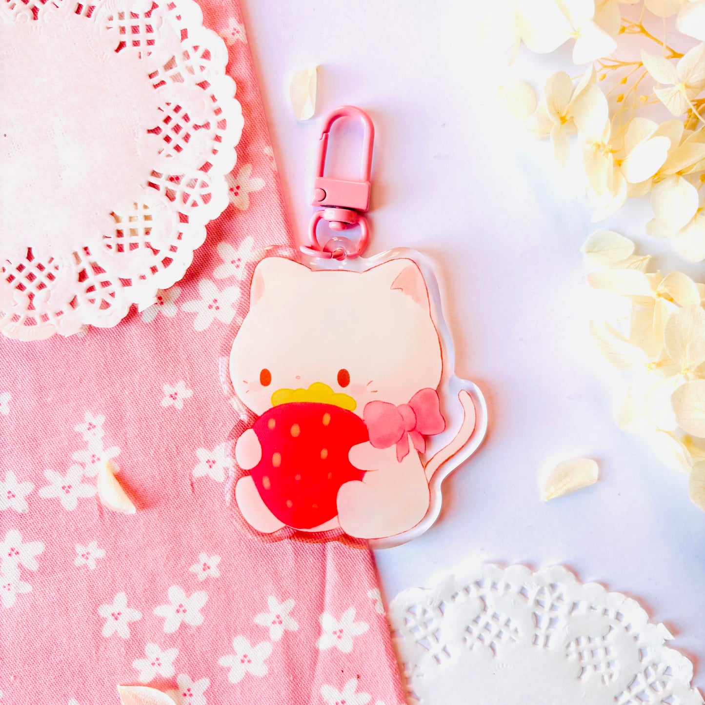 Porte-clefs Chat Fraise