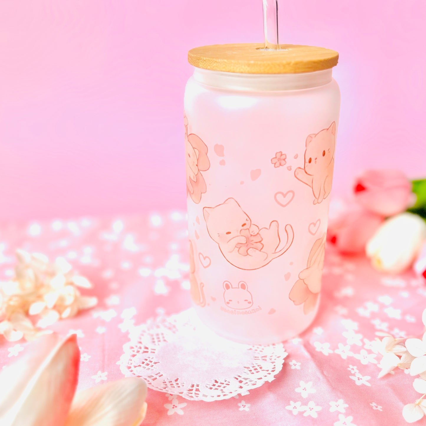 Verre Chat Fleurs de cerisiers