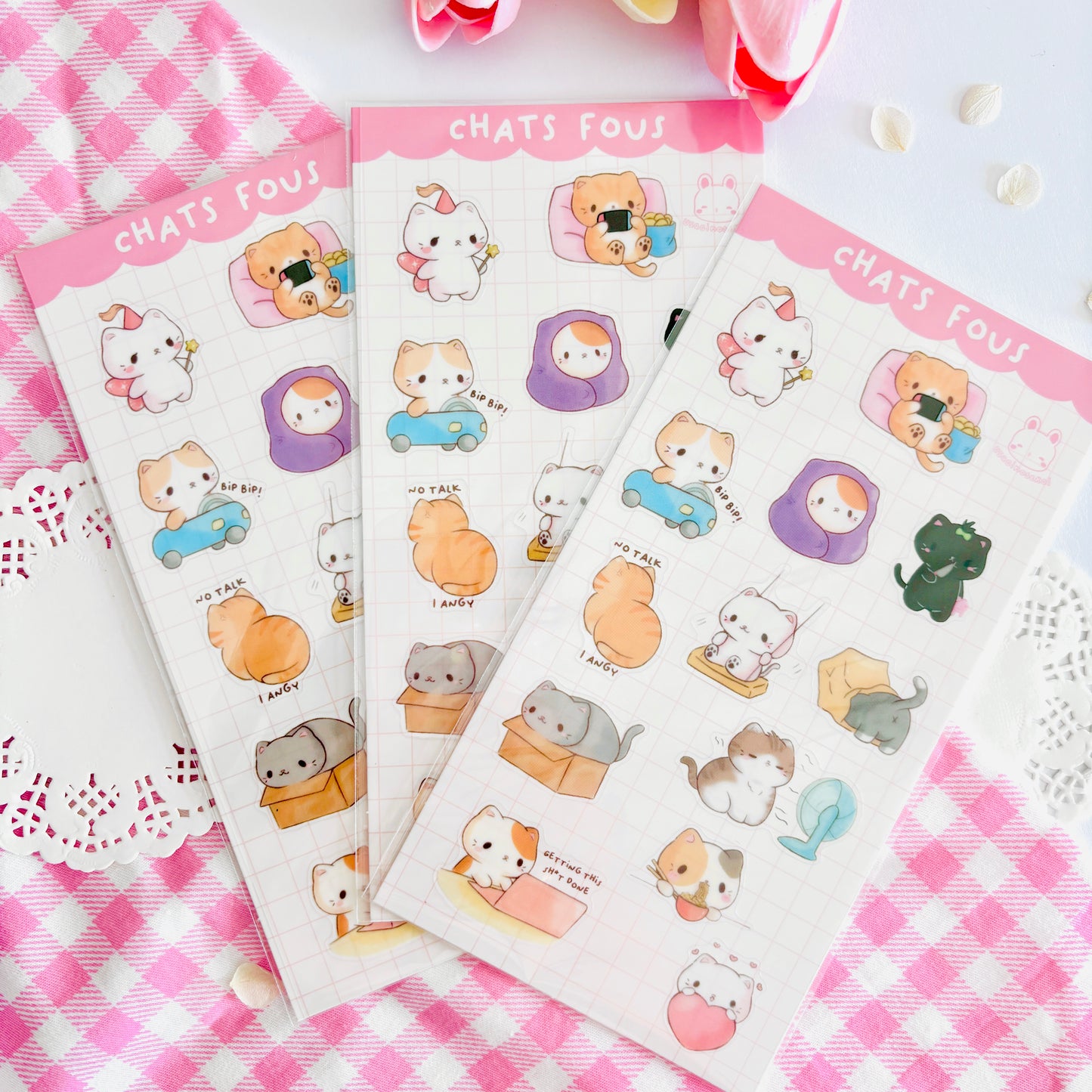 Feuille de stickers Chats Fous