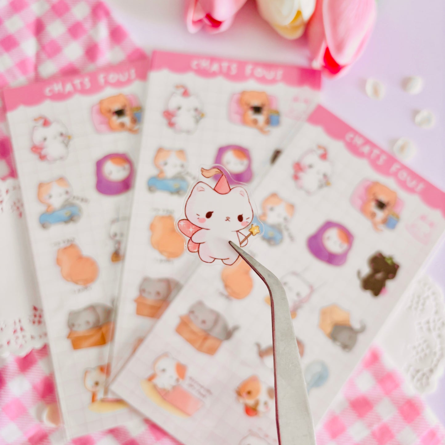 Feuille de stickers Chats Fous