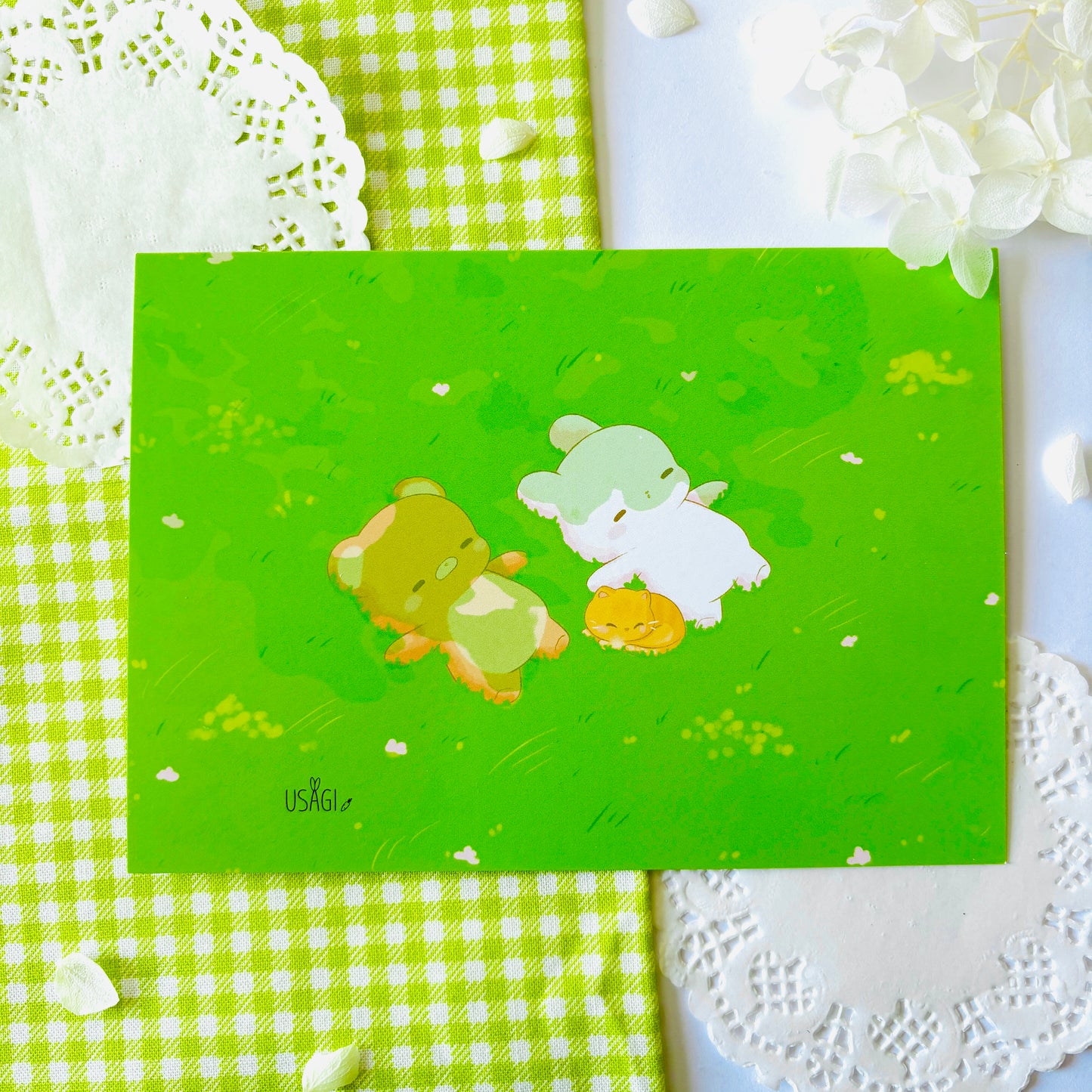 Carte Postale Usagi et Kuma - Herbe