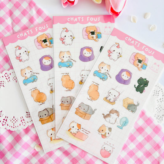 Feuille de stickers Chats Fous