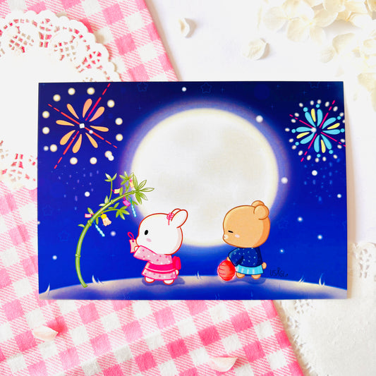 Carte Postale Usagi et Kuma -  Tanabata